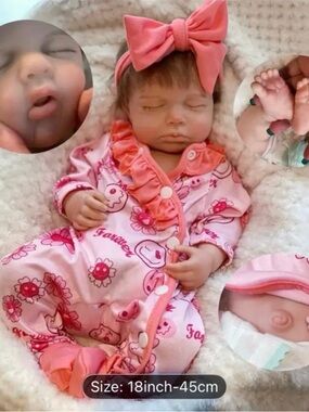 18” full body silicone baby girl doll with Brown hair